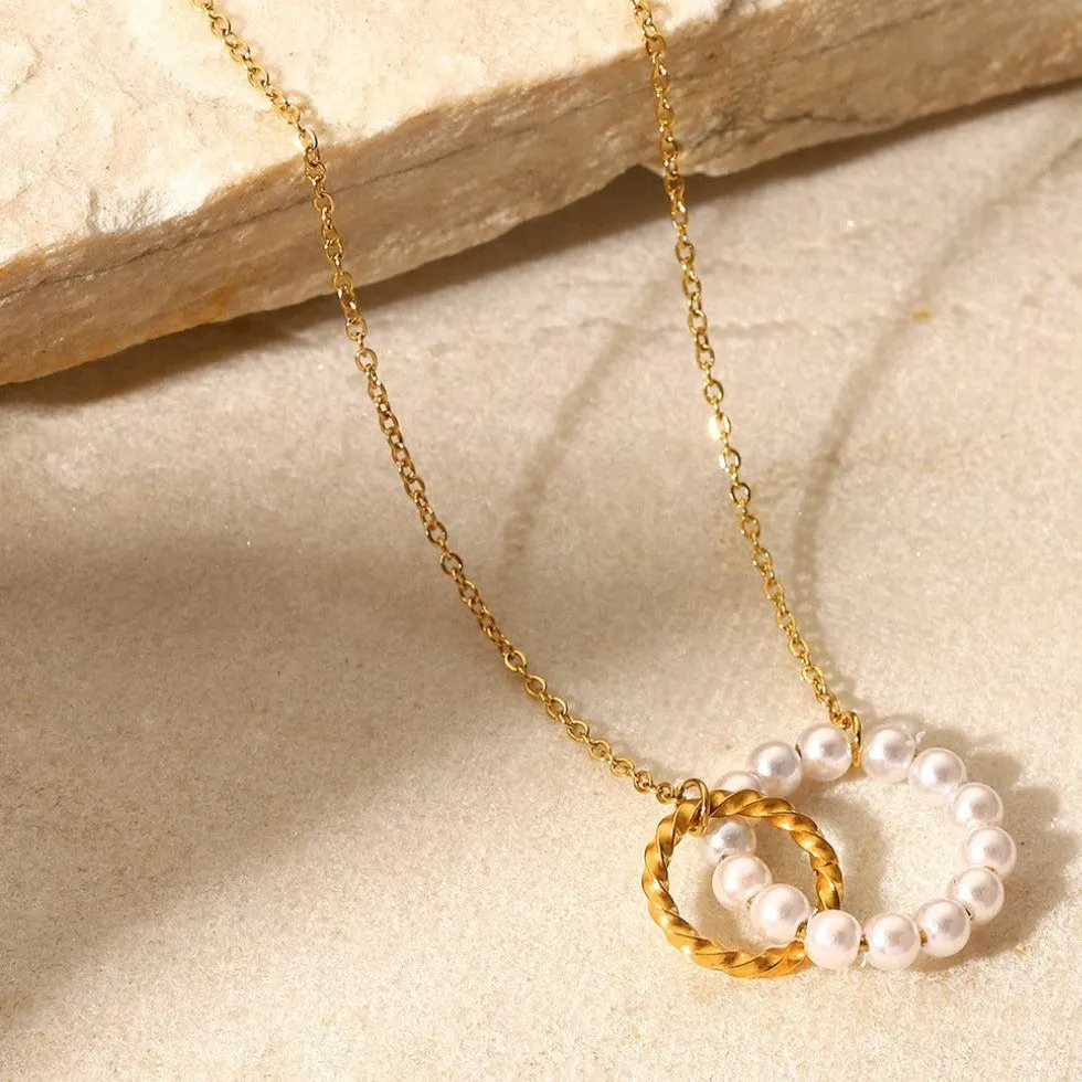 Gold Pearl Circle Pendant Necklace sold by Mason & Madison Co. product image thumbnail 5