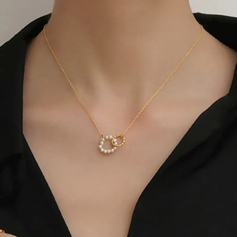 Gold Pearl Circle Pendant Necklace sold by Mason & Madison Co.