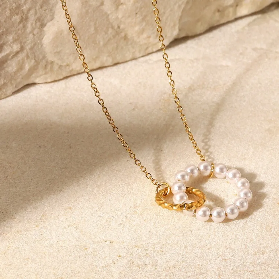 Gold Pearl Circle Pendant Necklace sold by Mason & Madison Co. product image thumbnail 4