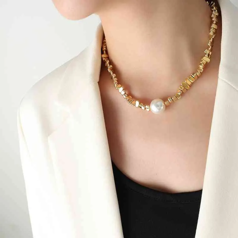 Gold Bead Chain Necklace with Pearl Pendant sold by Mason & Madison Co.