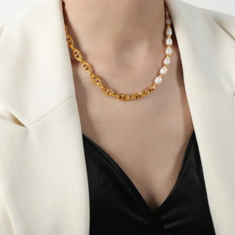 Half Pearl Chain Necklace sold by Mason & Madison Co.
