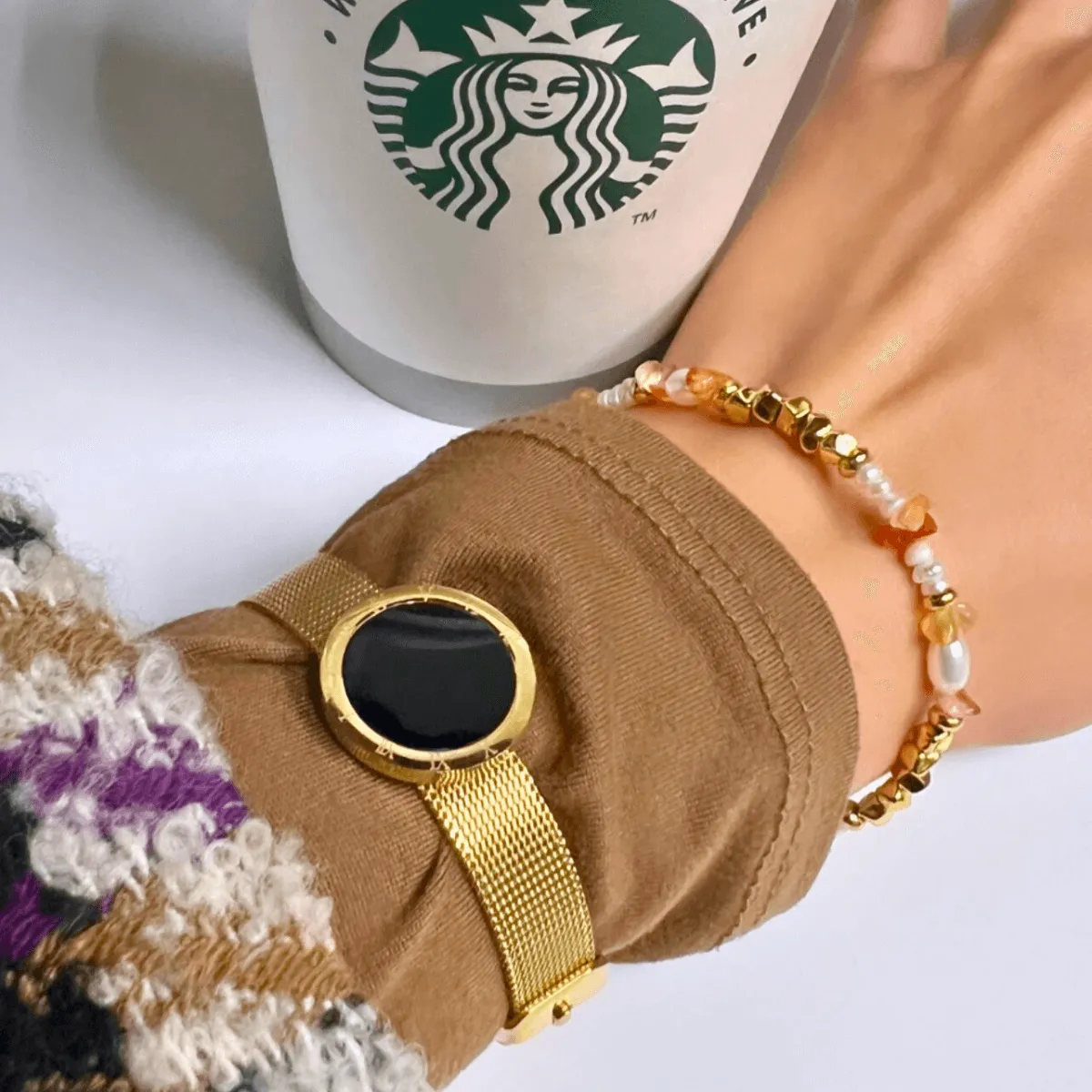 Gold Chain Watch Bracelet With Black Enamel sold by Mason & Madison Co. product image thumbnail 2