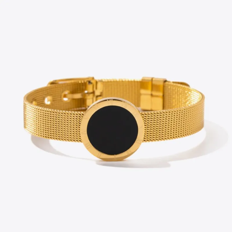 Gold Chain Watch Bracelet With Black Enamel sold by Mason & Madison Co.