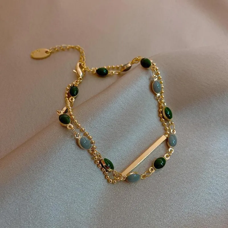 Gold Chain Bracelet with Jade - Vintage Style sold by Mason & Madison Co.