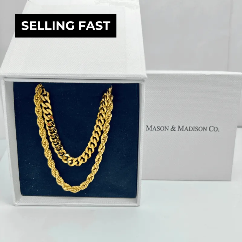 Gold Cable Chain + Rope Chain Necklace Stack Bundle sold by Mason & Madison Co.