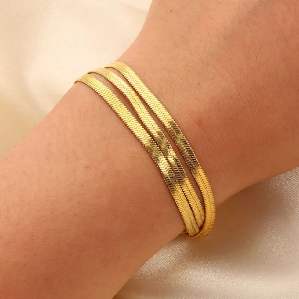 Gold Layered Chain Bracelet - Snake Triple sold by Mason & Madison Co. product image thumbnail 2