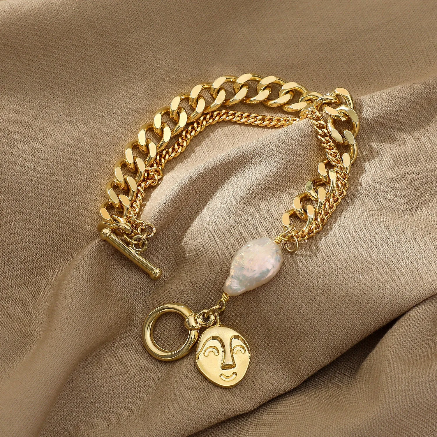 Gold Chain Bracelet with Pearl - MADISON PEARL DUET™ sold by Mason & Madison Co.