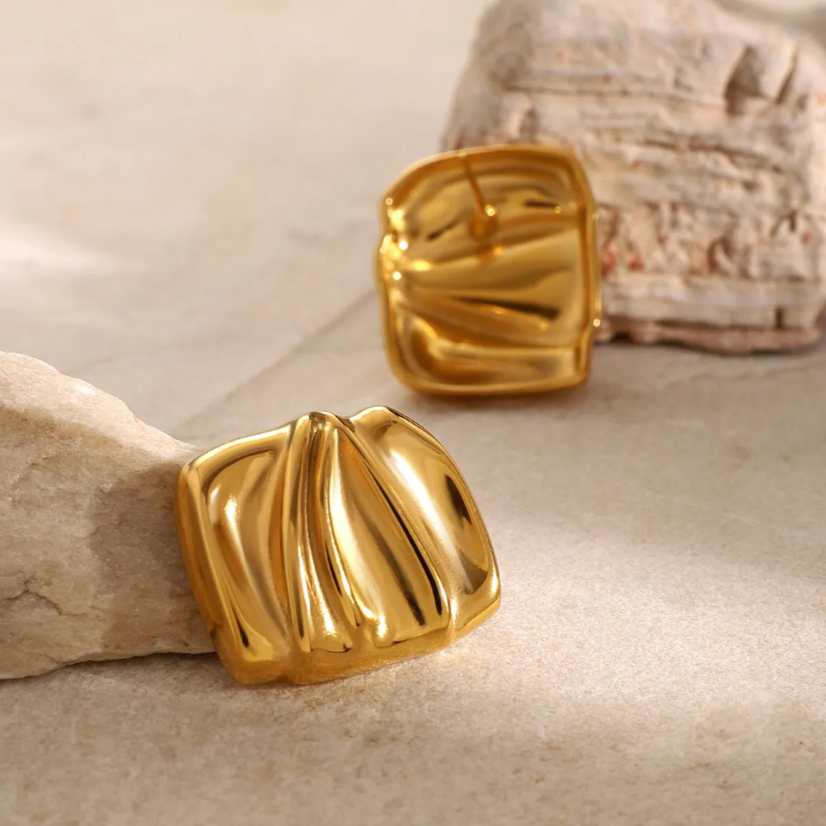 Gold Stud Earrings - Textured sold by Mason & Madison Co. product image thumbnail 5