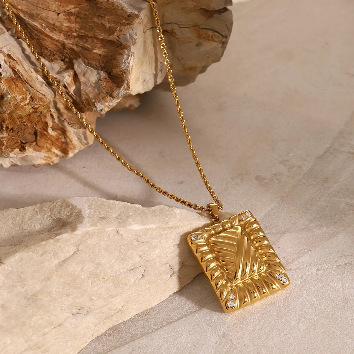 Gold Pendant Necklace - Rectangle With Diamonds sold by Mason & Madison Co. product image thumbnail 4