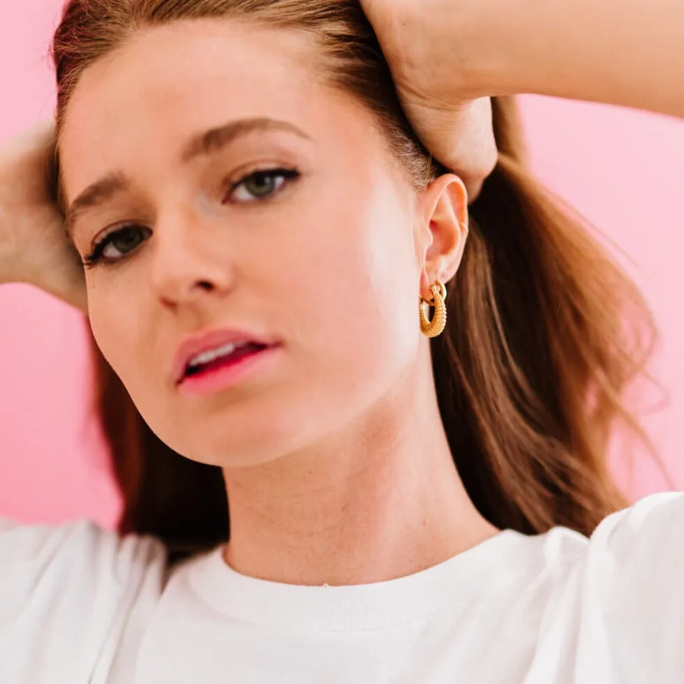 Gold Hoop Earrings - Catch Me Up Textured sold by Mason & Madison Co. product image thumbnail 2