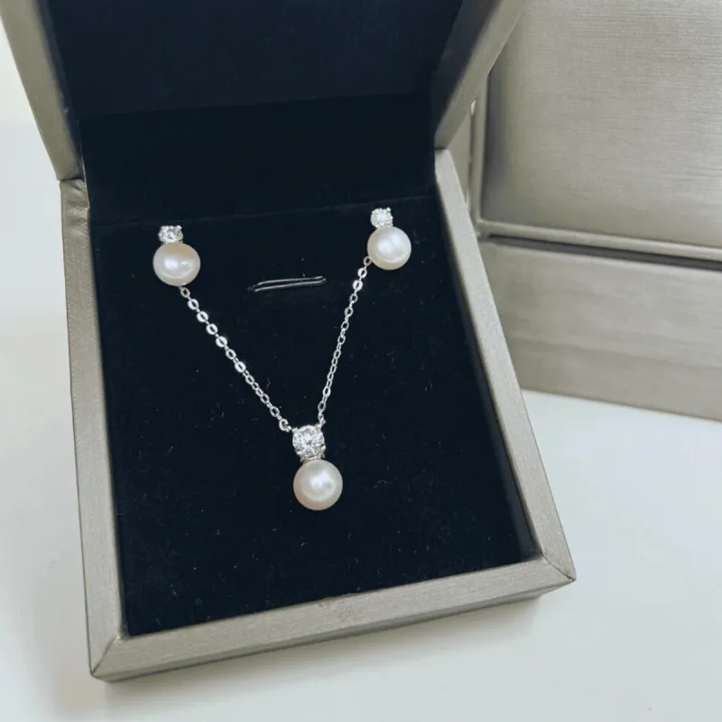 Diamond Pearl Pendant Necklace + Pearl Stud Earrings Jewelry Bundle Set sold by Mason & Madison Co.
