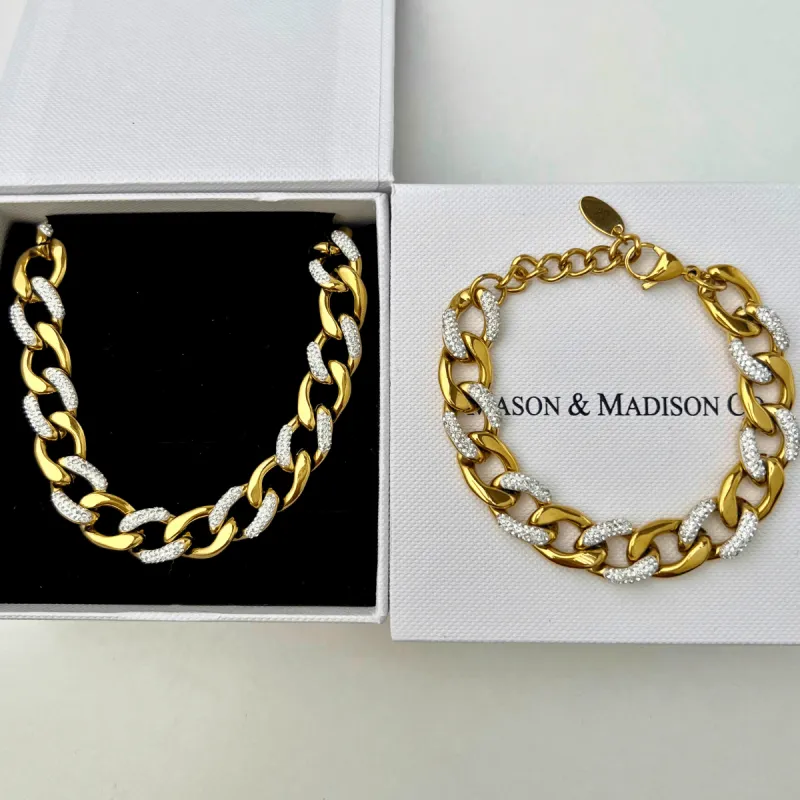 Gold Diamond Chunky Chain Necklace Bracelet Bundle Set sold by Mason & Madison Co.