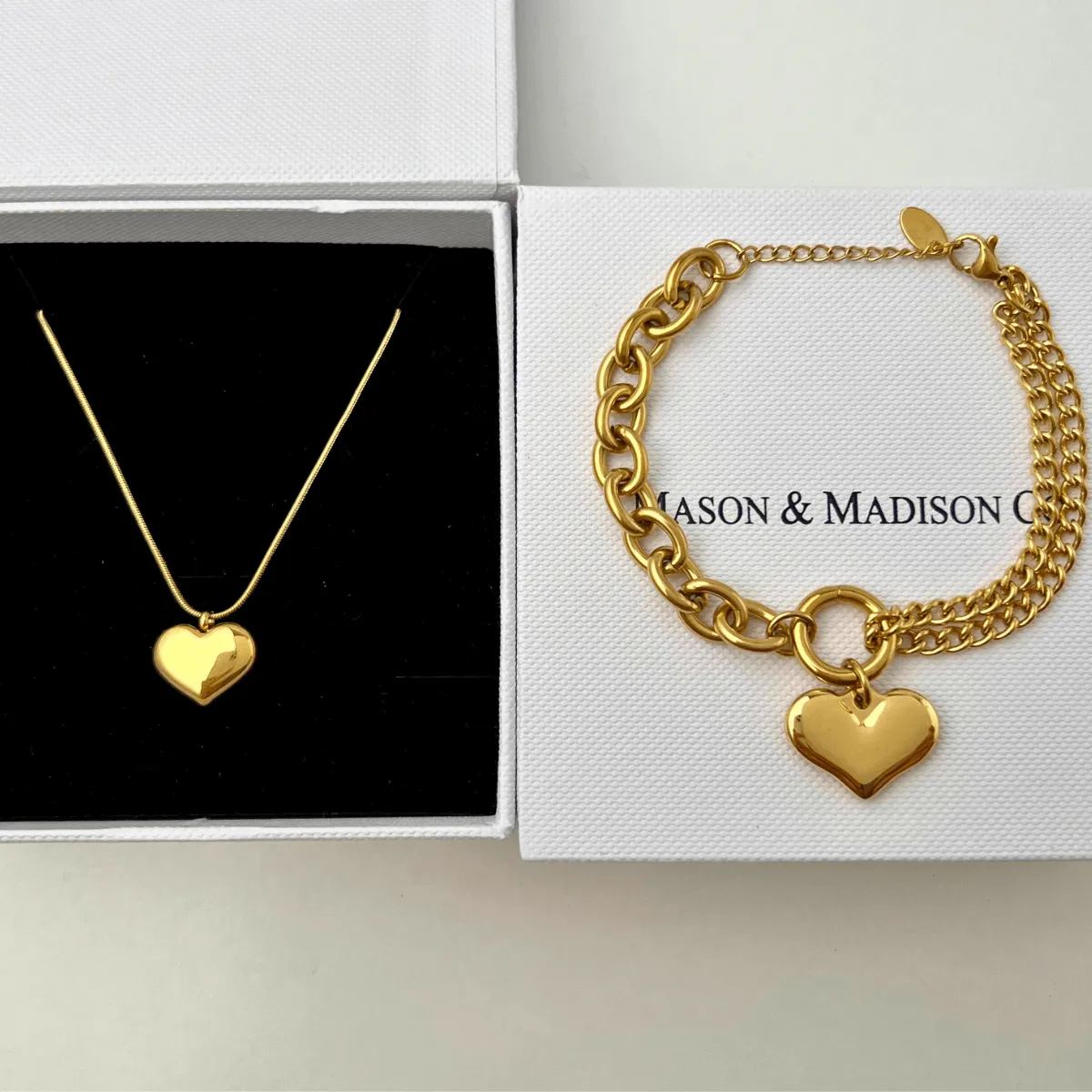 Gold Heart Necklace Bracelet Jewelry Bundle Set sold by Mason & Madison Co.