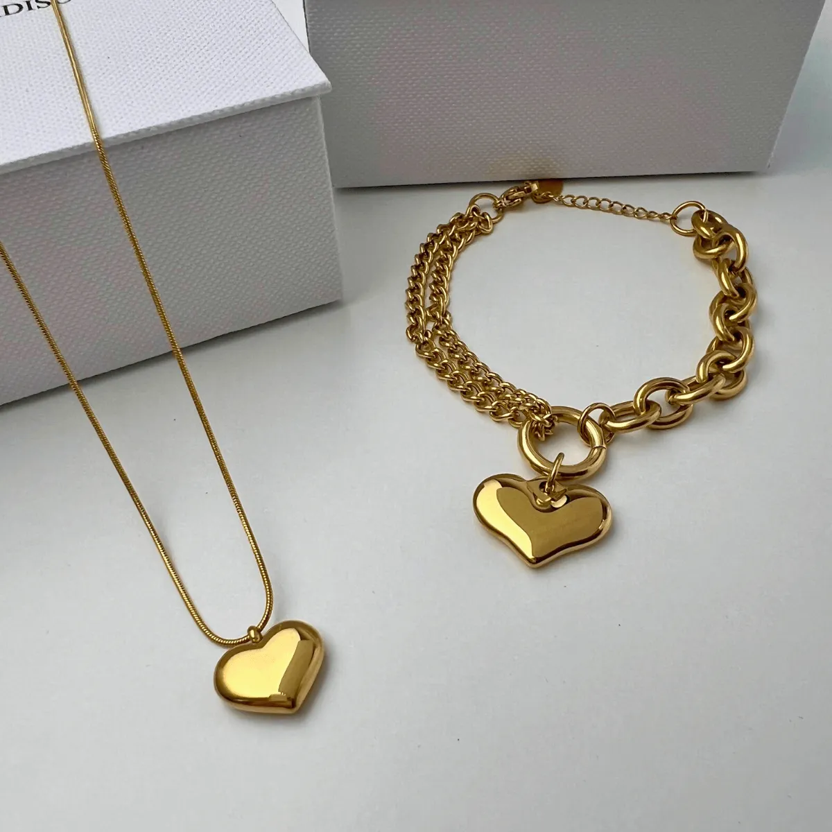 Gold Heart Necklace Bracelet Jewelry Bundle Set sold by Mason & Madison Co. product image thumbnail 2