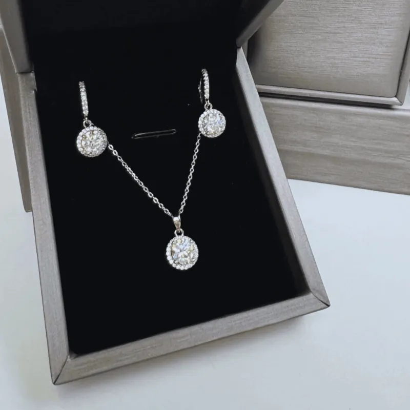 Diamond Pendant Necklace + Diamond Drop Earrings Jewelry Bundle Set - Perfect Round sold by Mason & Madison Co.
