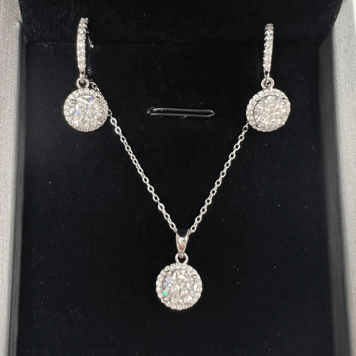 Diamond Pendant Necklace + Diamond Drop Earrings Jewelry Bundle Set - Perfect Round sold by Mason & Madison Co. product image thumbnail 2