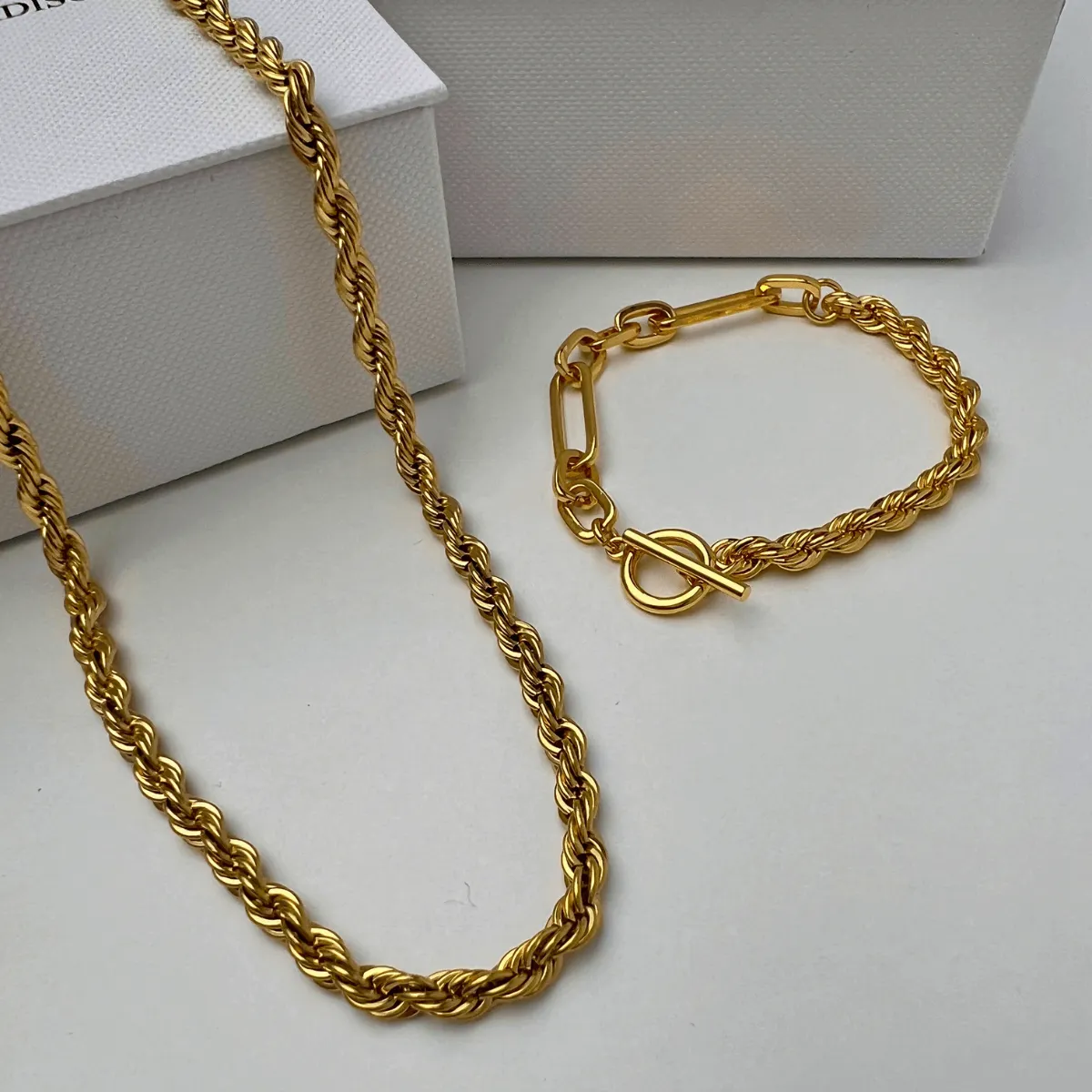 Gold Rope Chain Necklace Bracelet Bundle Set sold by Mason & Madison Co. product image thumbnail 2