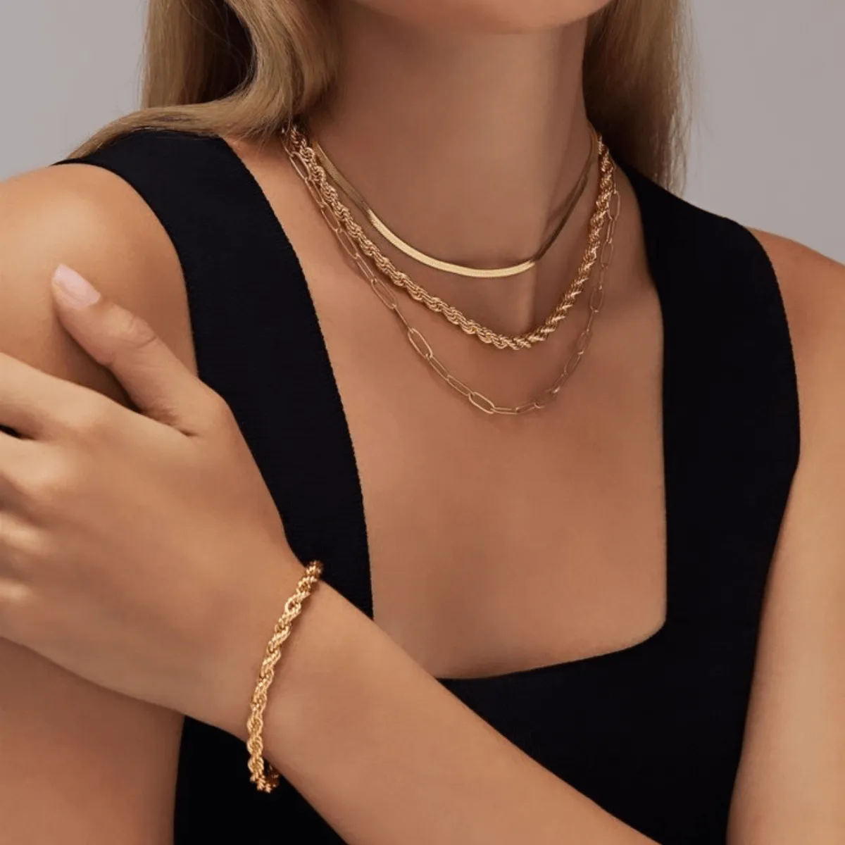 Gold Rope Chain Necklace Bracelet Bundle Set sold by Mason & Madison Co. product image thumbnail 3