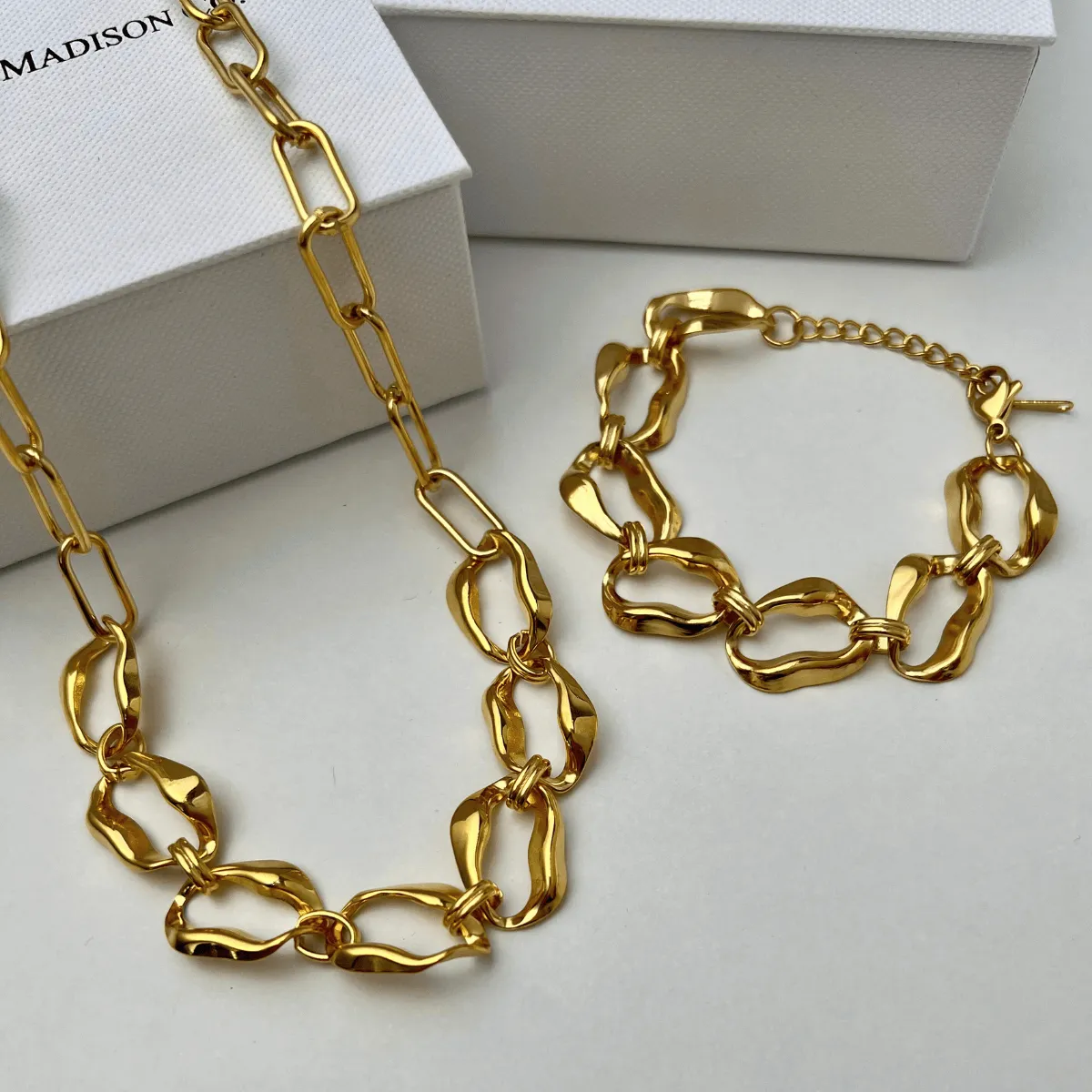 Gold Link Chain Necklace Bracelet Bundle Set sold by Mason & Madison Co. product image thumbnail 2