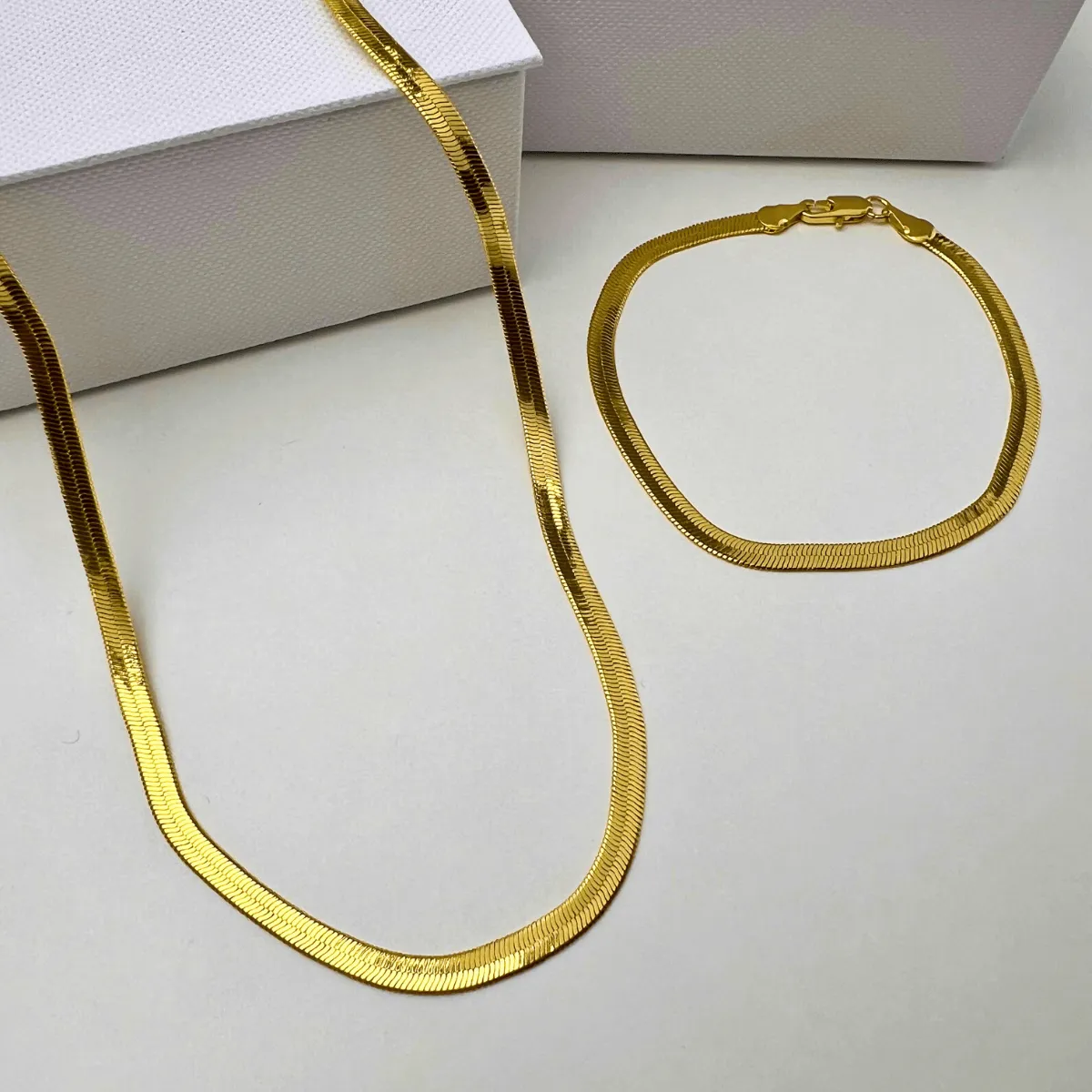 Gold Herringbone Chain Necklace Bracelet Bundle Set sold by Mason & Madison Co. product image thumbnail 2