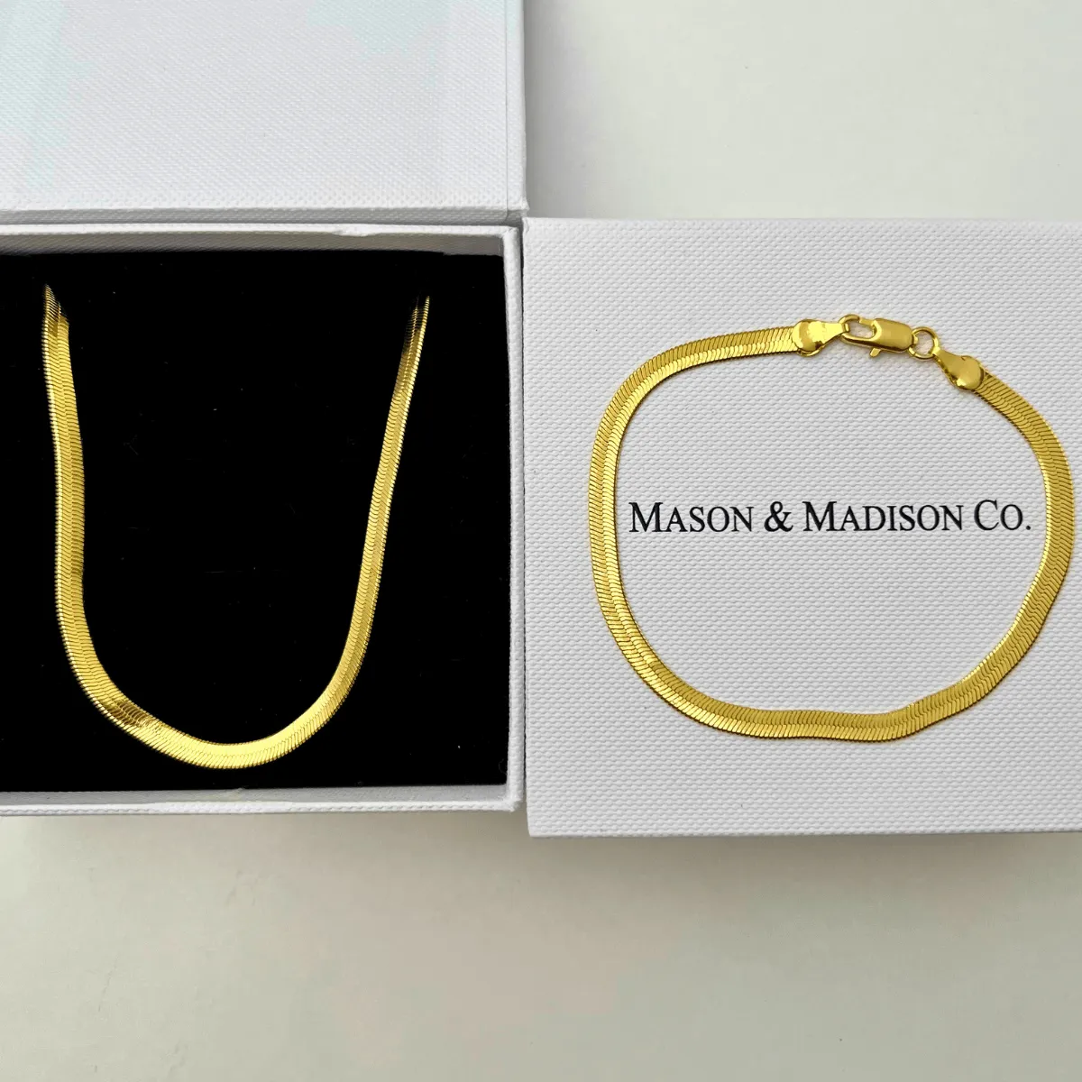 Gold Herringbone Chain Necklace Bracelet Bundle Set sold by Mason & Madison Co.