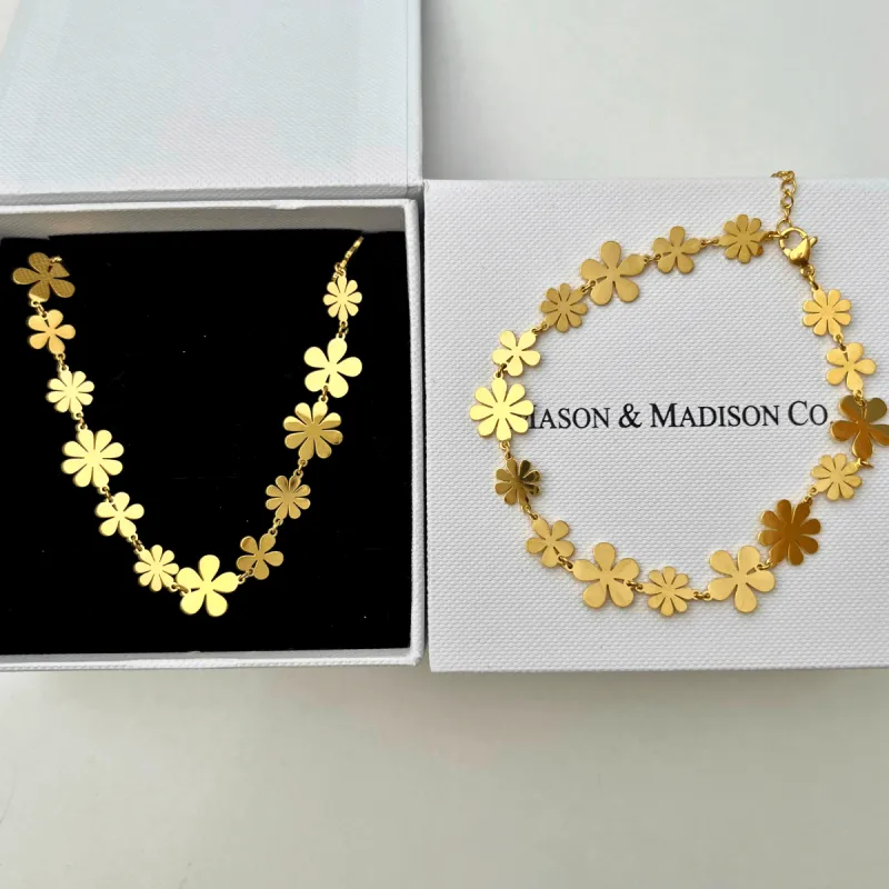 Gold Chain Necklace Bracelet Bundle Set - Flower sold by Mason & Madison Co.
