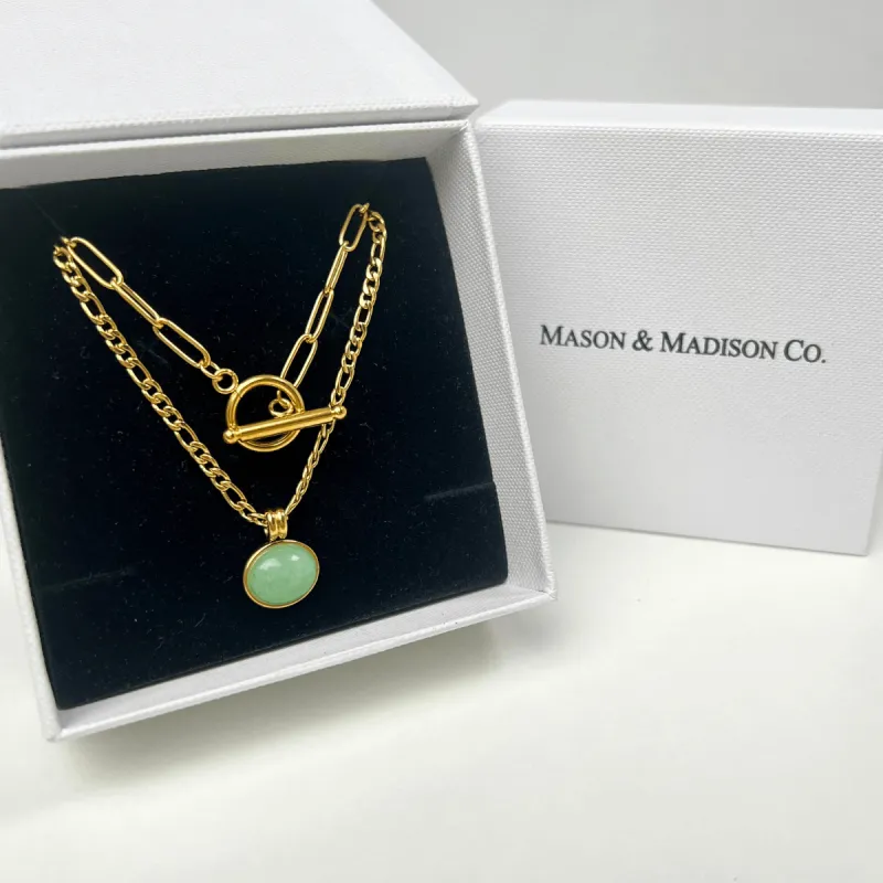 18K Gold Link Chain + Jade Pendant Necklace Stack Bundle sold by Mason & Madison Co.