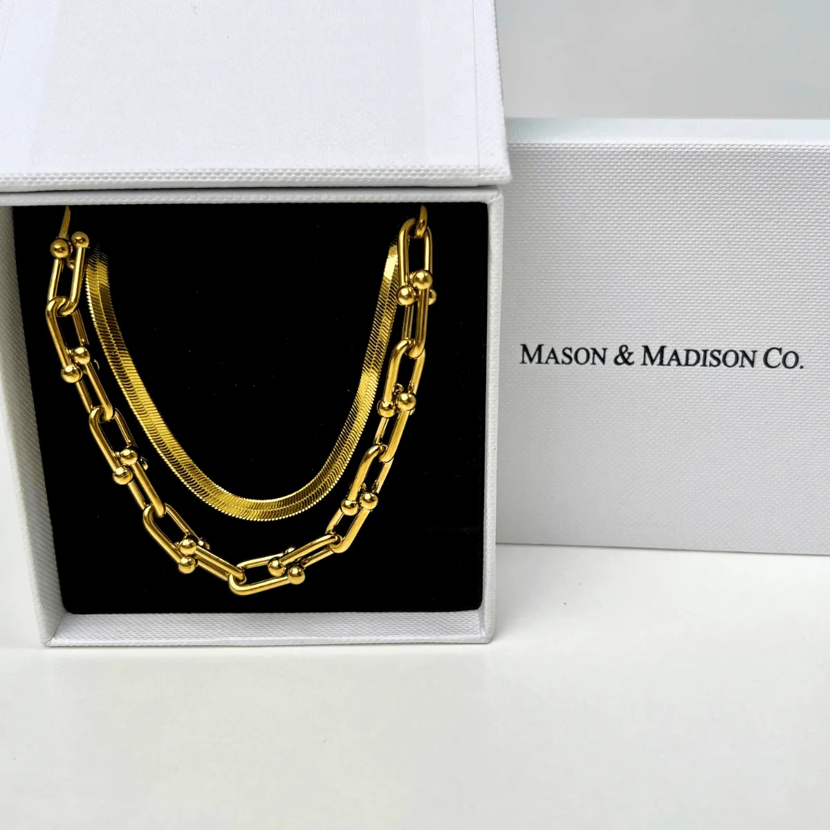 18K Gold Herringbone Chain + Link Chain Necklace Stack Bundle sold by Mason & Madison Co. product image thumbnail 2