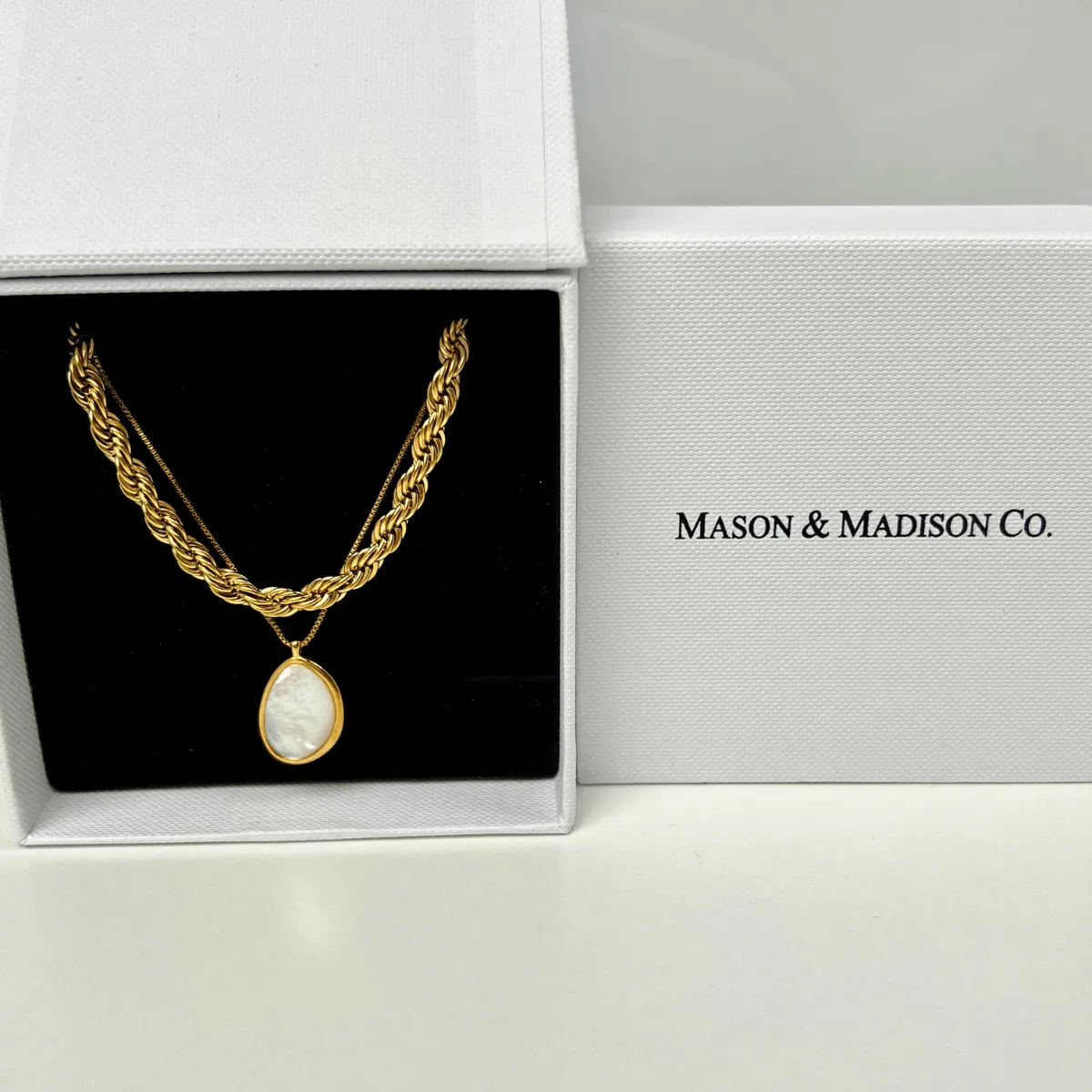 18K Gold Rope Chain + Oval Pearl Pendant Necklace Stack Bundle sold by Mason & Madison Co. product image thumbnail 2