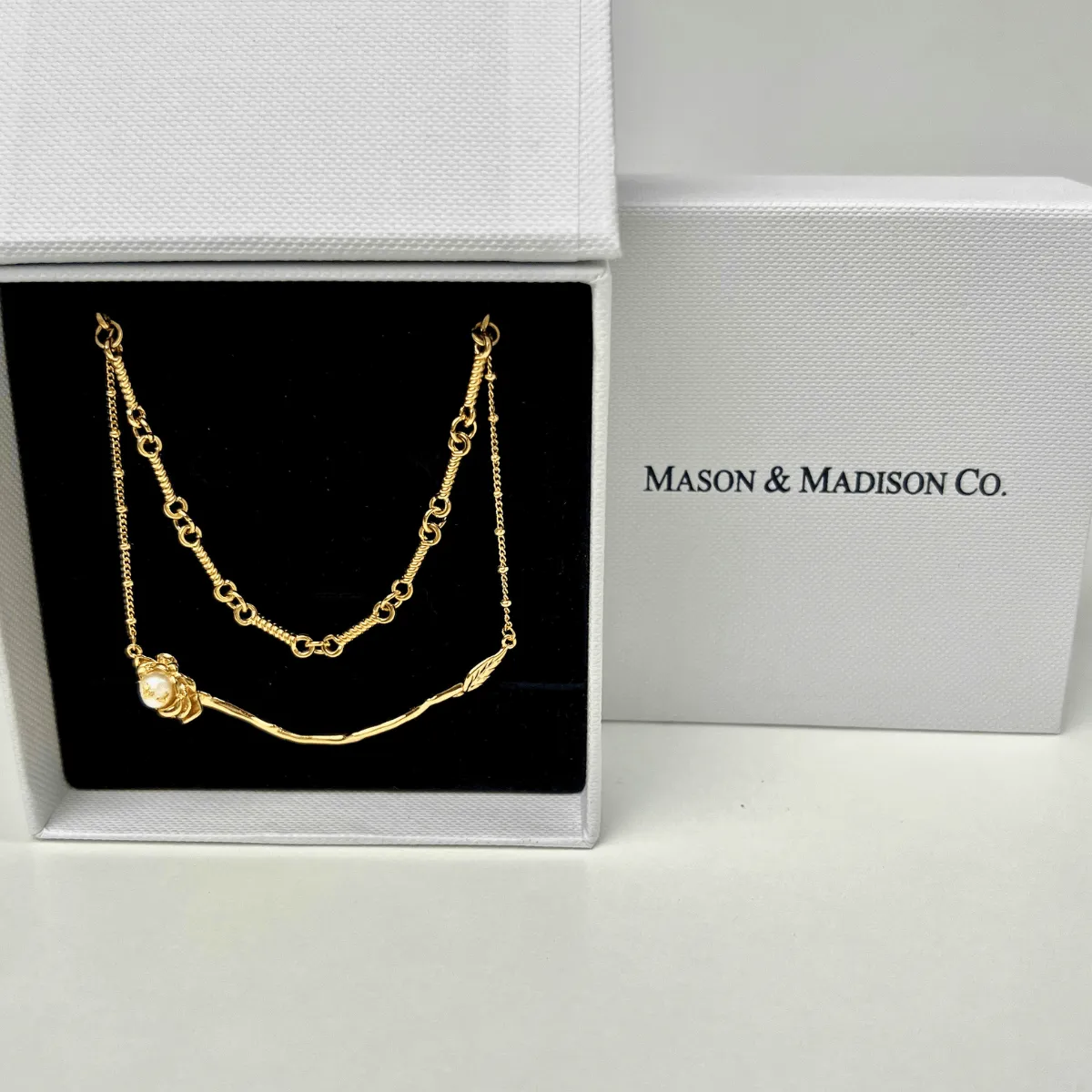 18K Gold Rope Link Chain + Rose Pendant Necklace Stack Bundle sold by Mason & Madison Co. product image thumbnail 2
