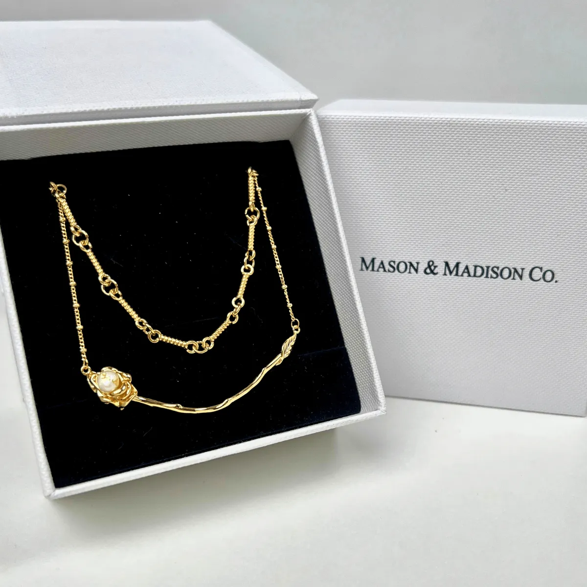 18K Gold Rope Link Chain + Rose Pendant Necklace Stack Bundle sold by Mason & Madison Co.
