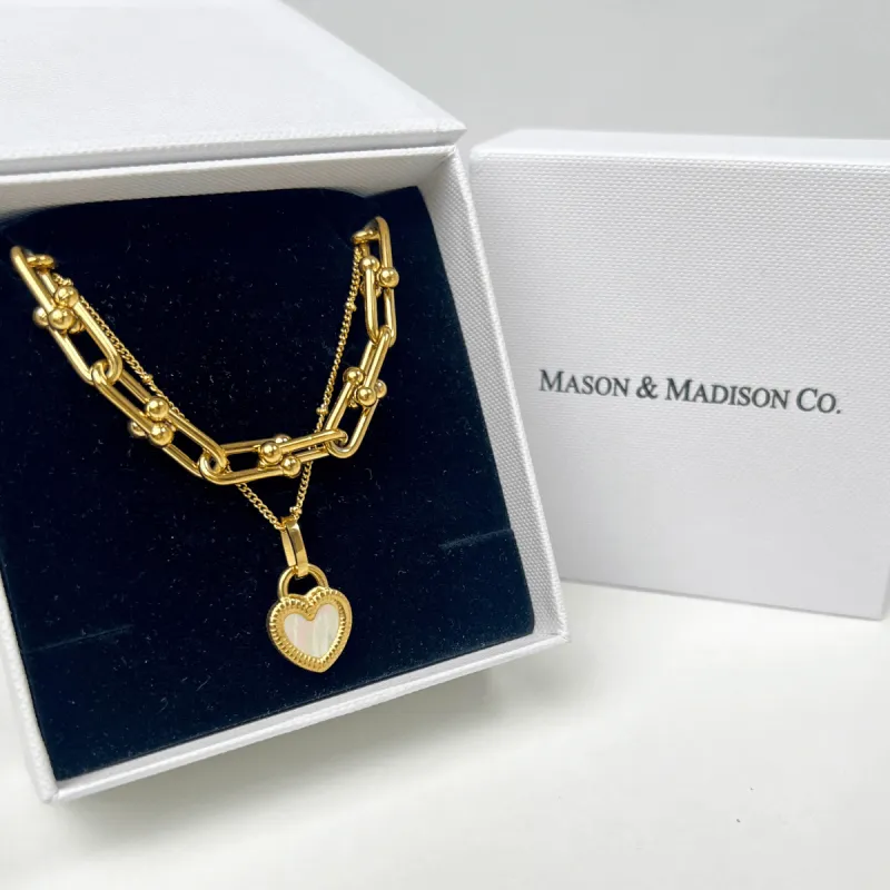 18K Gold Link Chain + Heart Pearl Pendant Necklace Stack Bundle sold by Mason & Madison Co.