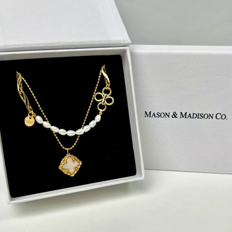 Gold Pearl Chain + Shell Pendant Necklace Stack Bundle sold by Mason & Madison Co.