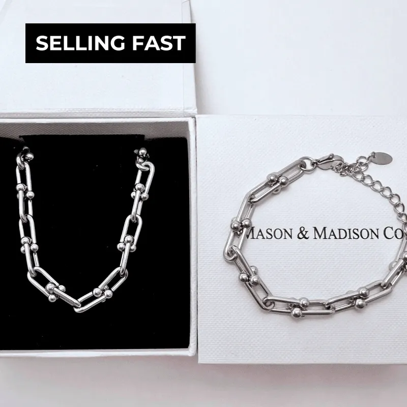 Silver Link Chain Necklace Bracelet Bundle Set sold by Mason & Madison Co.