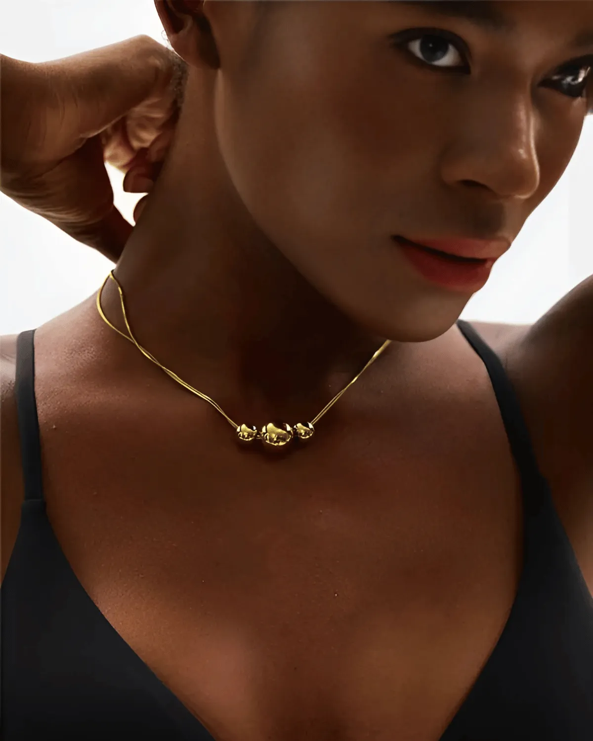 Gold Pendant Necklace - Triple Beads sold by Mason & Madison Co. product image thumbnail 2