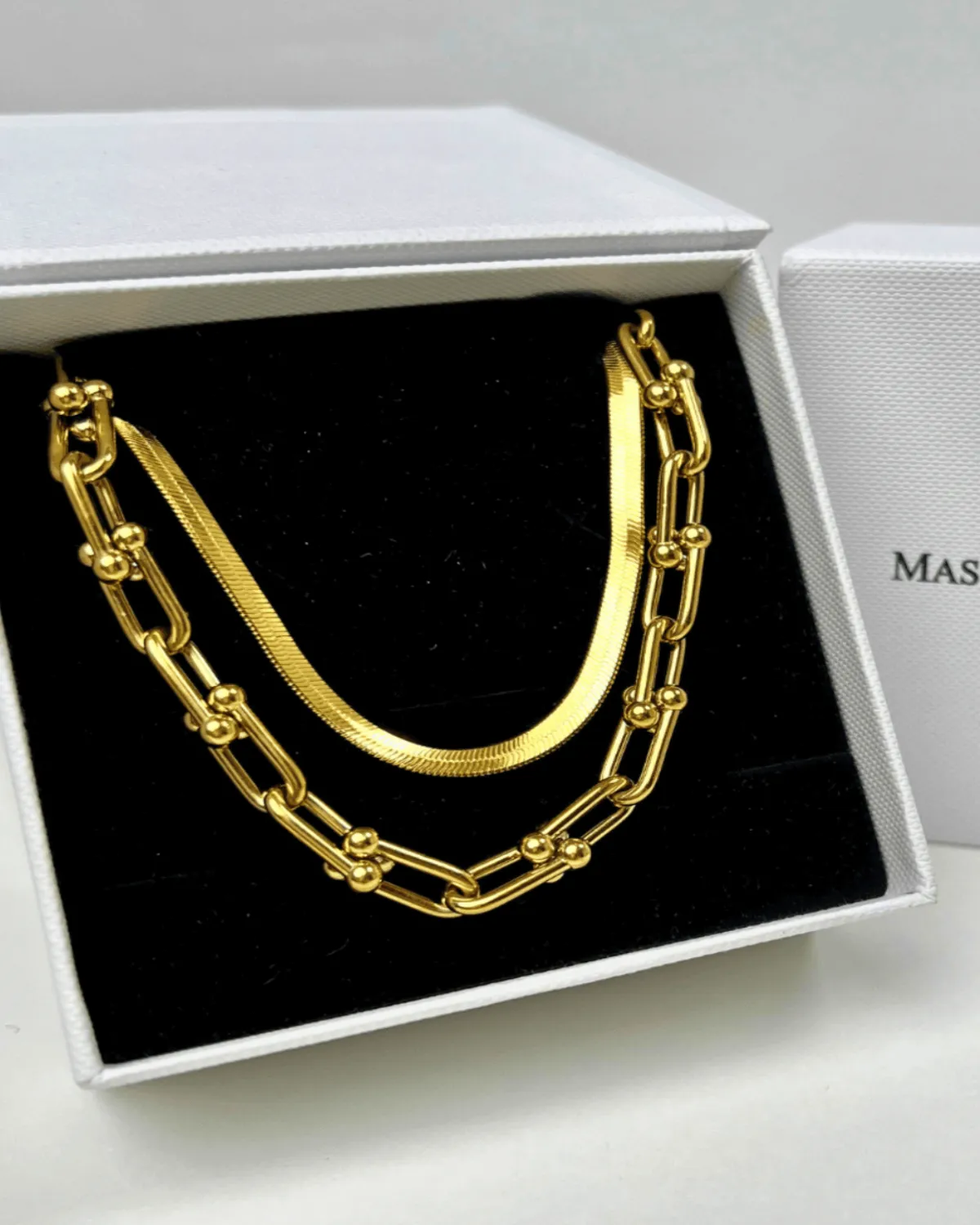 Best Trending Trendy Gold Herringbone Chain + Link Chain Necklace Stack Bundle Jewelry Gift on Sale for Women, Lady, Mother, Wife sold by Mason & Madison Co.