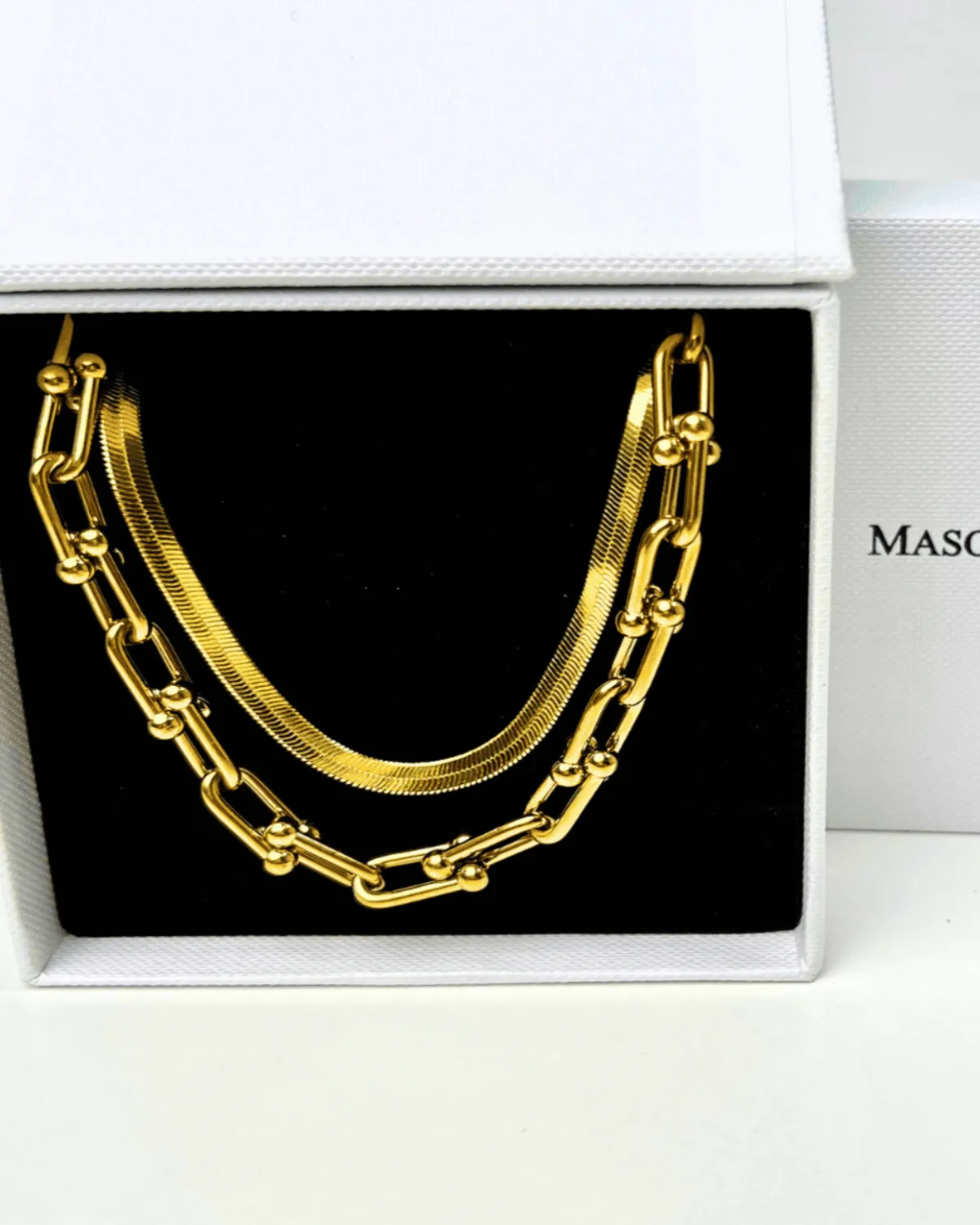 Best Trending Trendy Gold Herringbone Chain + Link Chain Necklace Stack Bundle Jewelry Gift on Sale for Women, Lady, Mother, Wife sold by Mason & Madison Co. product image thumbnail 2
