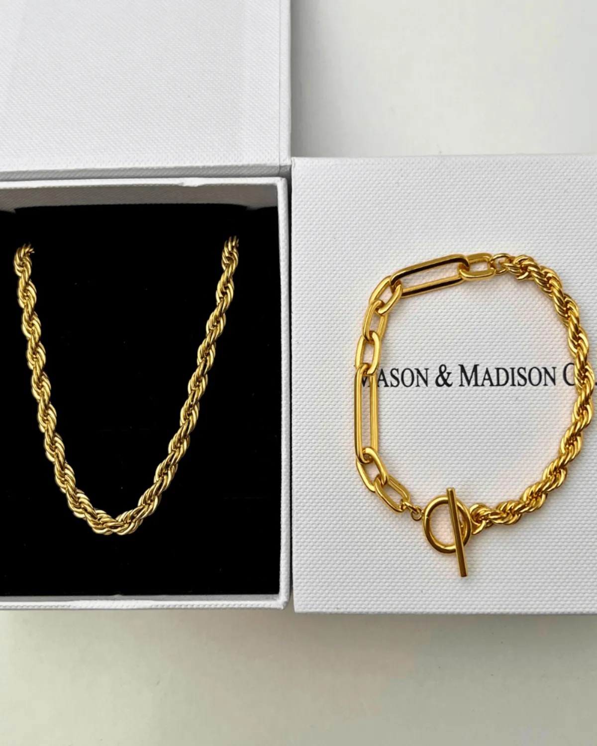 Best Trending Trendy Gold Rope Chain Necklace Bracelet Bundle Set Jewelry Gift on Sale for Women, Lady, Mother, Wife sold by Mason & Madison Co.