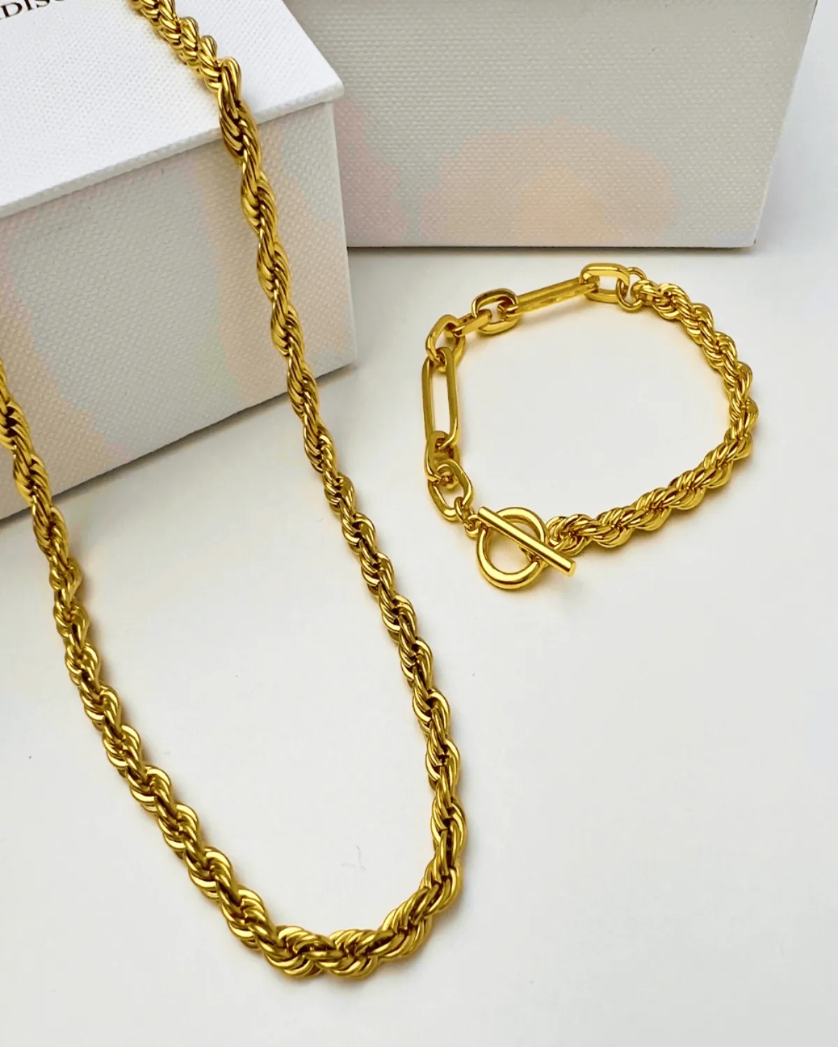 Best Trending Trendy Gold Rope Chain Necklace Bracelet Bundle Set Jewelry Gift on Sale for Women, Lady, Mother, Wife sold by Mason & Madison Co. product image thumbnail 2