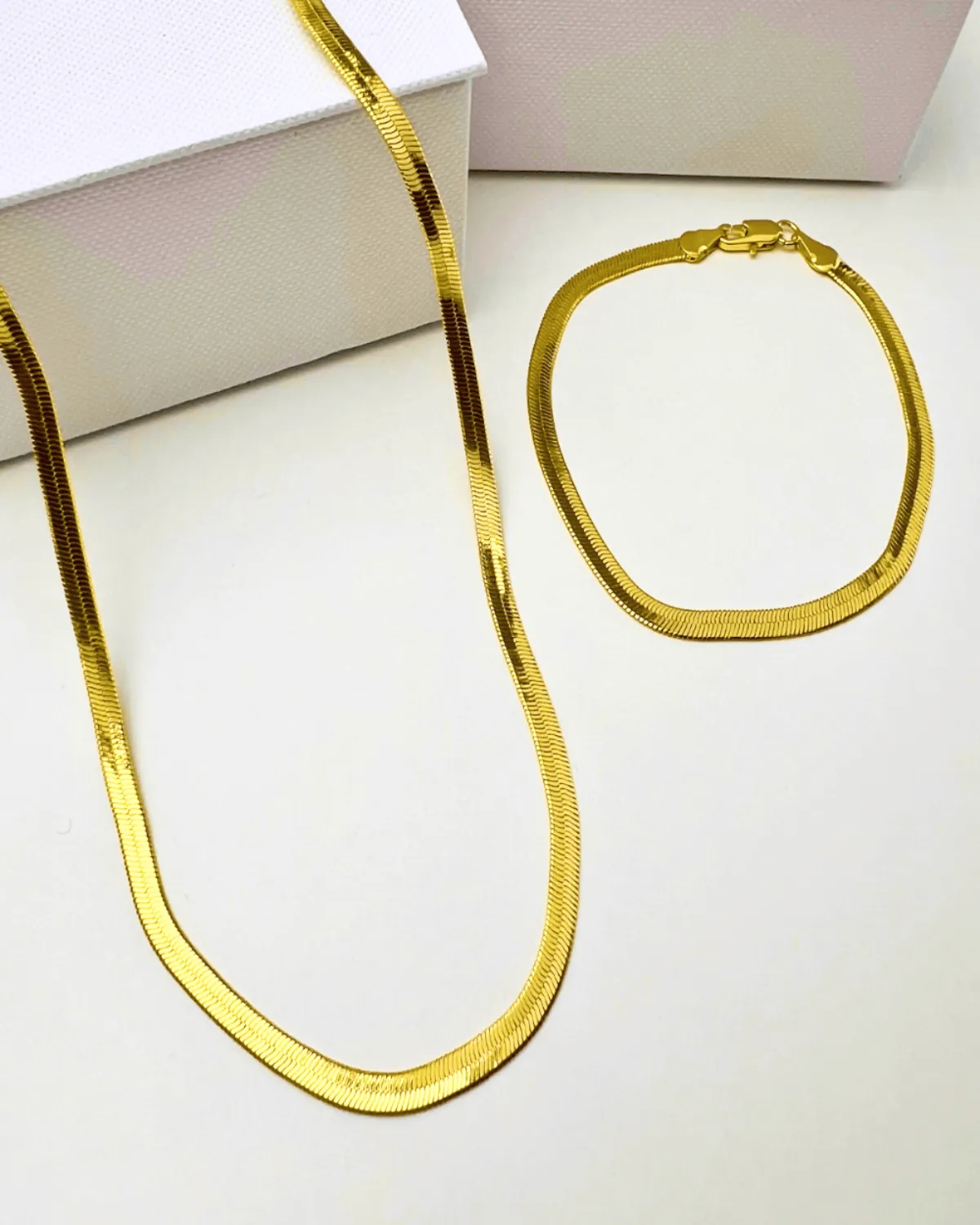 Best Trending Trendy Gold Herringbone Chain Necklace Bracelet Bundle Set Jewelry Gift on Sale for Women, Lady, Mother, Wife sold by Mason & Madison Co. product image thumbnail 2