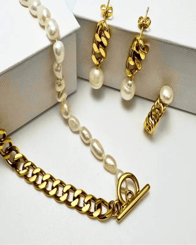Best Trending Trendy Pearl Chain Necklace Earrings Ring Bundle Set Jewelry Gift on Sale for Women, Lady, Mother, Wife sold by Mason & Madison Co.