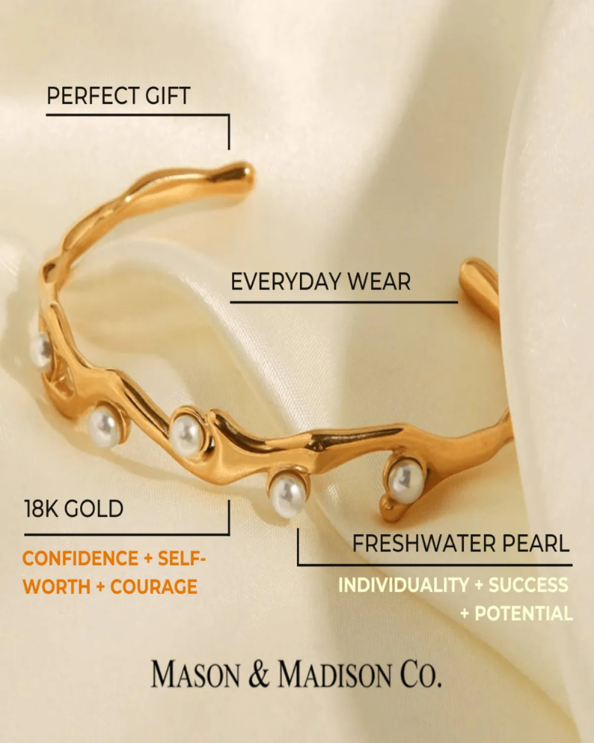 Best Trending Trendy Pearl Cuff Bracelet Jewelry Gift on Sale for Women, Lady, Mother, Wife sold by Mason & Madison Co. product image thumbnail 4