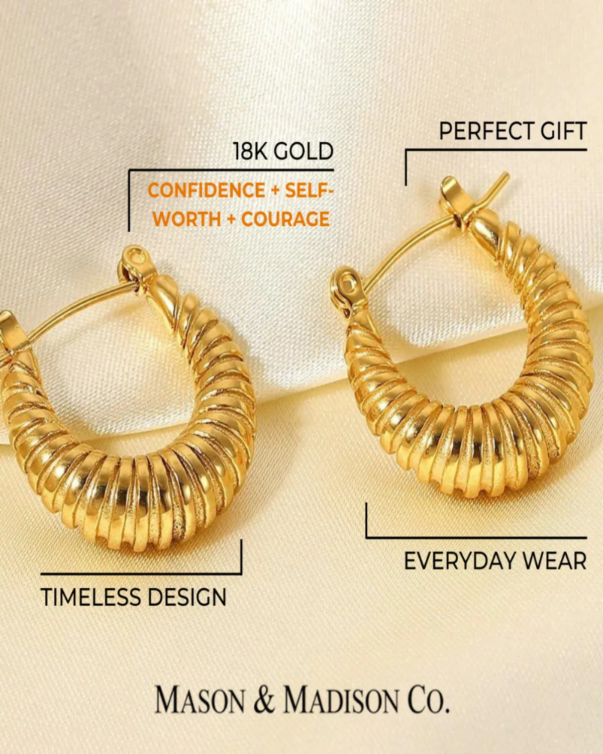 Best Trending Trendy Gold Hoop Earrings Jewelry Gift on Sale for Women, Lady, Mother, Wife sold by Mason & Madison Co. product image thumbnail 3