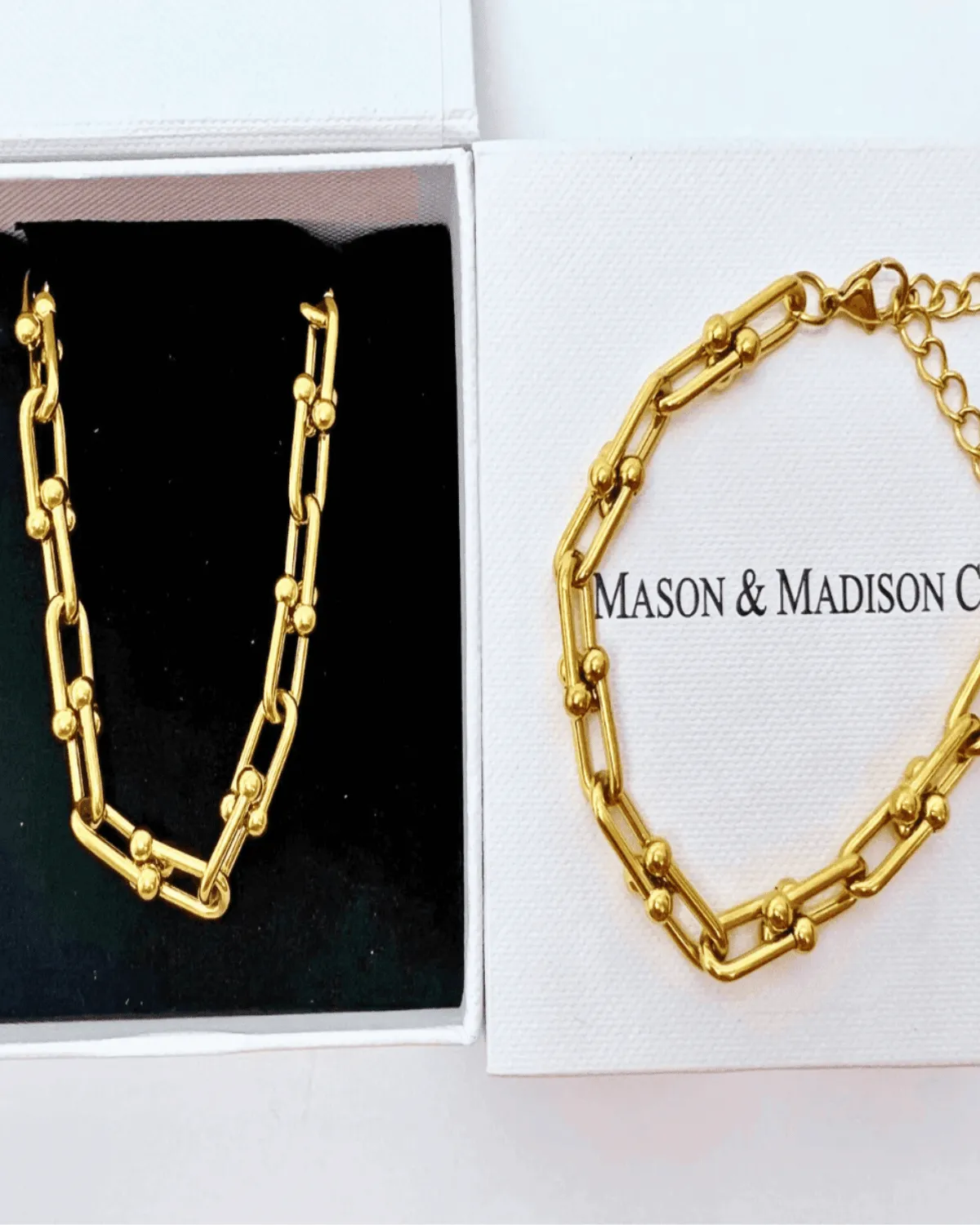 Best Trending Trendy Gold Link Chain Necklace Bracelet Bundle Set Jewelry Gift on Sale for Women, Lady, Mother, Wife sold by Mason & Madison Co.