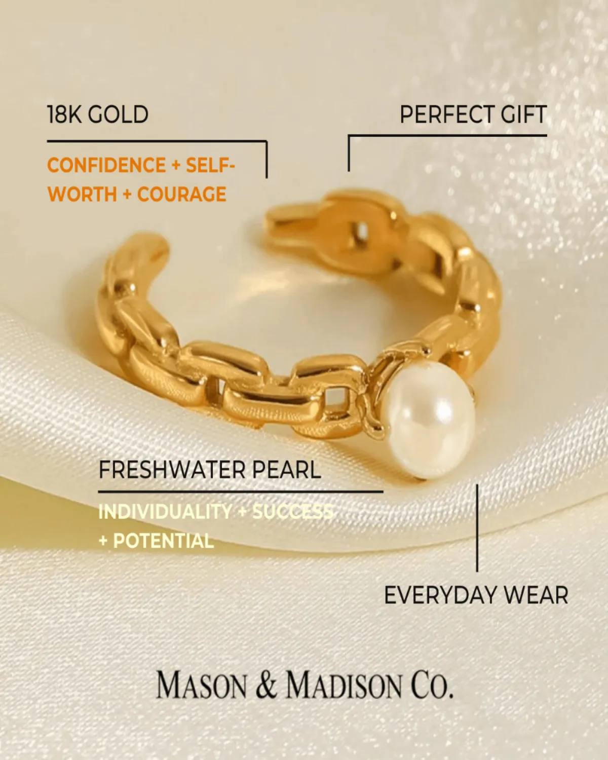 18K Pearl Ring - Link Open sold by Mason & Madison Co. product image thumbnail 3