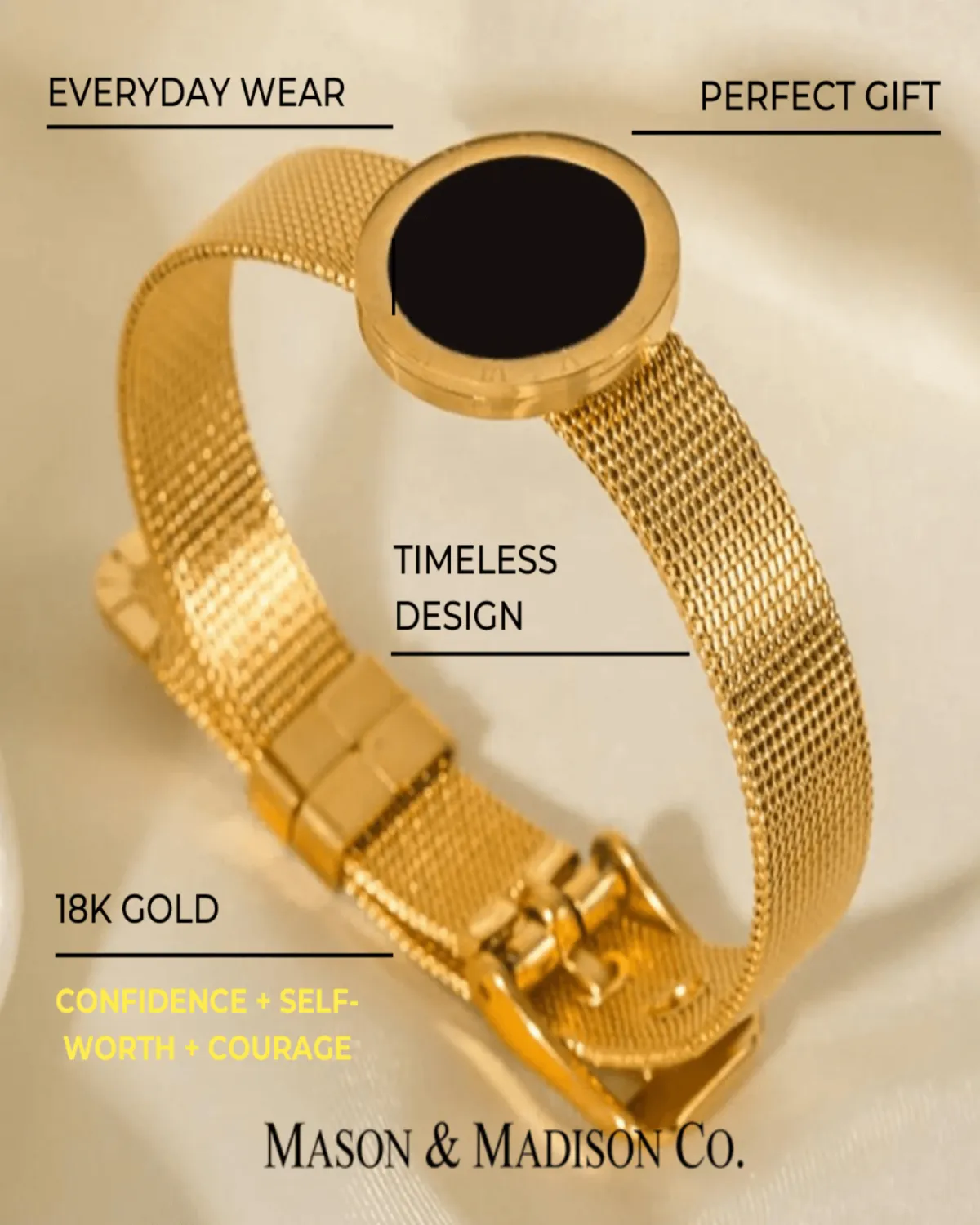18K Gold Chain Watch Bracelet With Black Enamel sold by Mason & Madison Co. product image thumbnail 3