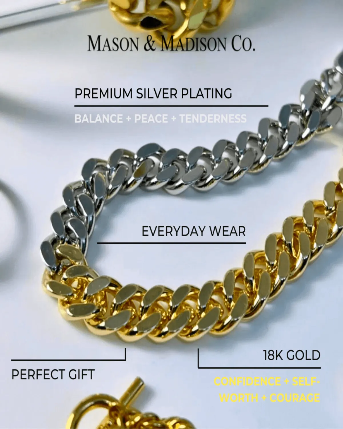 18K Gold Silver Chain Bracelet - MASON CHUNKY CHAIN™ sold by Mason & Madison Co. product image thumbnail 3