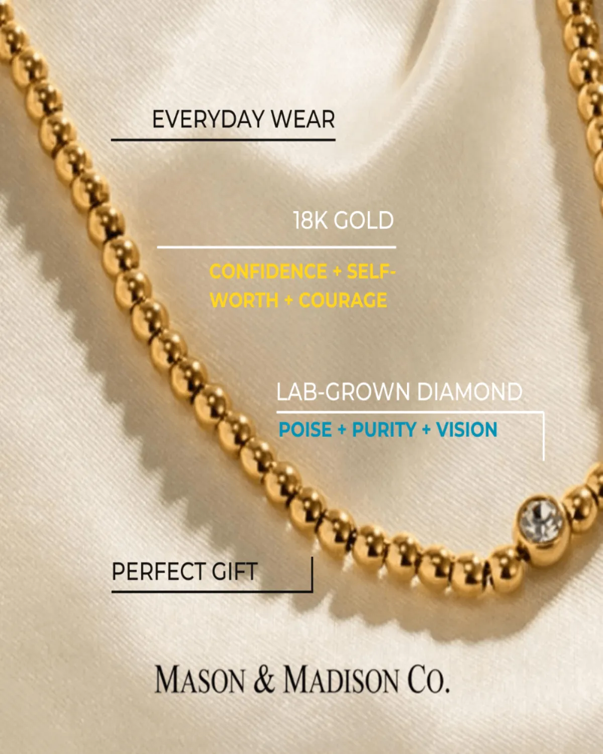 18K Gold Beaded Chain Necklace with Inlaid Diamond sold by Mason & Madison Co. product image thumbnail 2