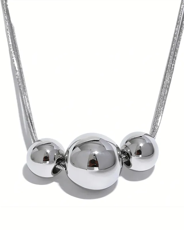 Silver Pendant Necklace - Triple Beads sold by Mason & Madison Co.
