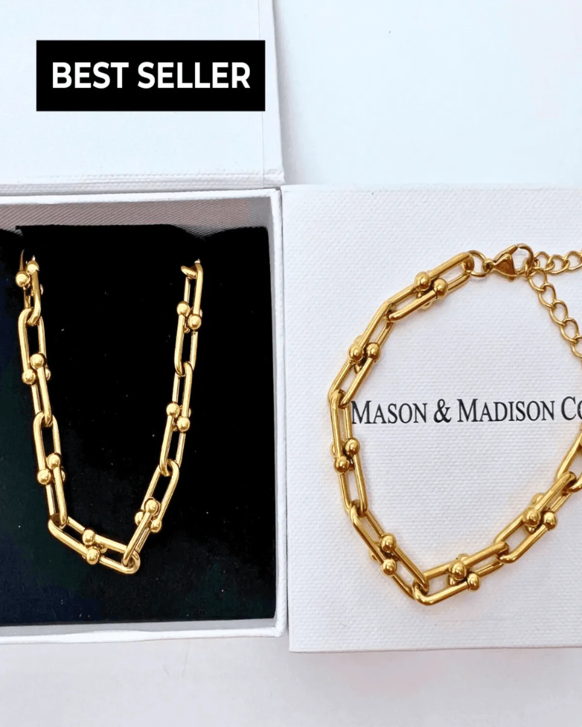 18K Gold Link Chain Necklace Bracelet Bundle Set sold by Mason & Madison Co. product image thumbnail 2